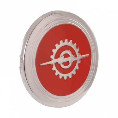 [08009-5] HORN BUTTON- 1956 STAINLESS AND RED WITH LIGHTNING BOLT