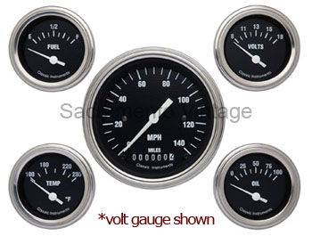 [13039-A] HOT ROD GAUGE SET (5) WITH AMP STAINLES/BLACK WITH GM SENDERS
