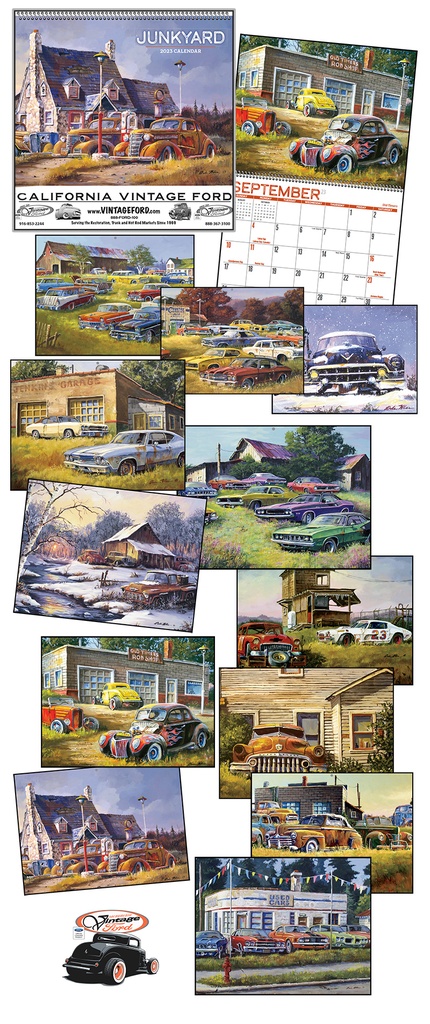 [02063-23] JUNKYARD CALENDAR Sacramento Vintage 2023 Open 11" x 19"by Dale Klee