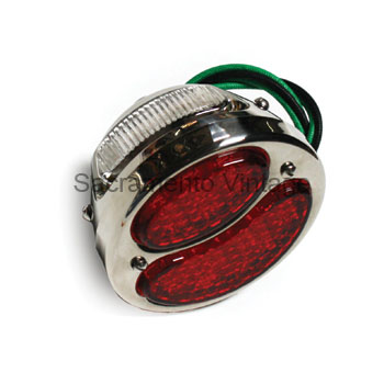 [00725-8-LED] L-E-D TAIL LAMP- LEFT / ALL STAINLESS WITH RED & LICENSE LENS /  6 VOLT /  1928-31