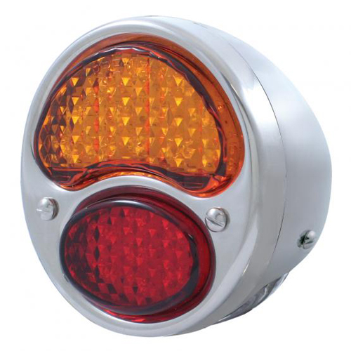 [00725-3-LED] L-E-D TAIL LAMP- LEFT / ALL STAINLESS WITH RED/AMBER & LICENSE LENS / 6 VOLT / 1928-31