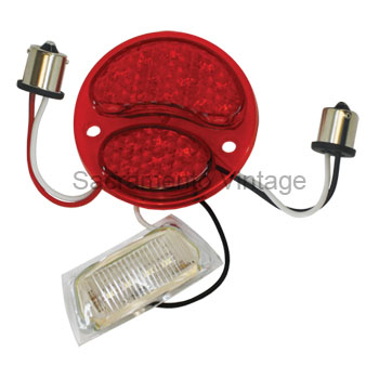 [00728-10-12] L-E-D TAIL LAMP LENS- LEFT /  ALL RED WITH LICENSE LENS 12 VOLT / NEGATIVE GROUND  1928-31
