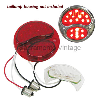 [00728-10] L-E-D TAIL LAMP LENS-  LEFT / all red with license lens / 6 Volt POSITIVE GROUND 1928-31