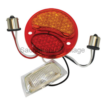 [00728-8] L-E-D TAIL LAMP LENS-  LEFT WITH RED/AMBER & LICENSE LENS / 6 VOLT / POSITIVE GROUND 1928-31