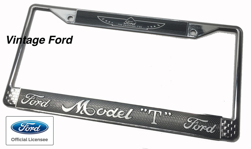 [03972] ​LICENSE PLATE FRAME- Model T Ford CHROME WITH BLACK FOR MODERN PLATE - limited