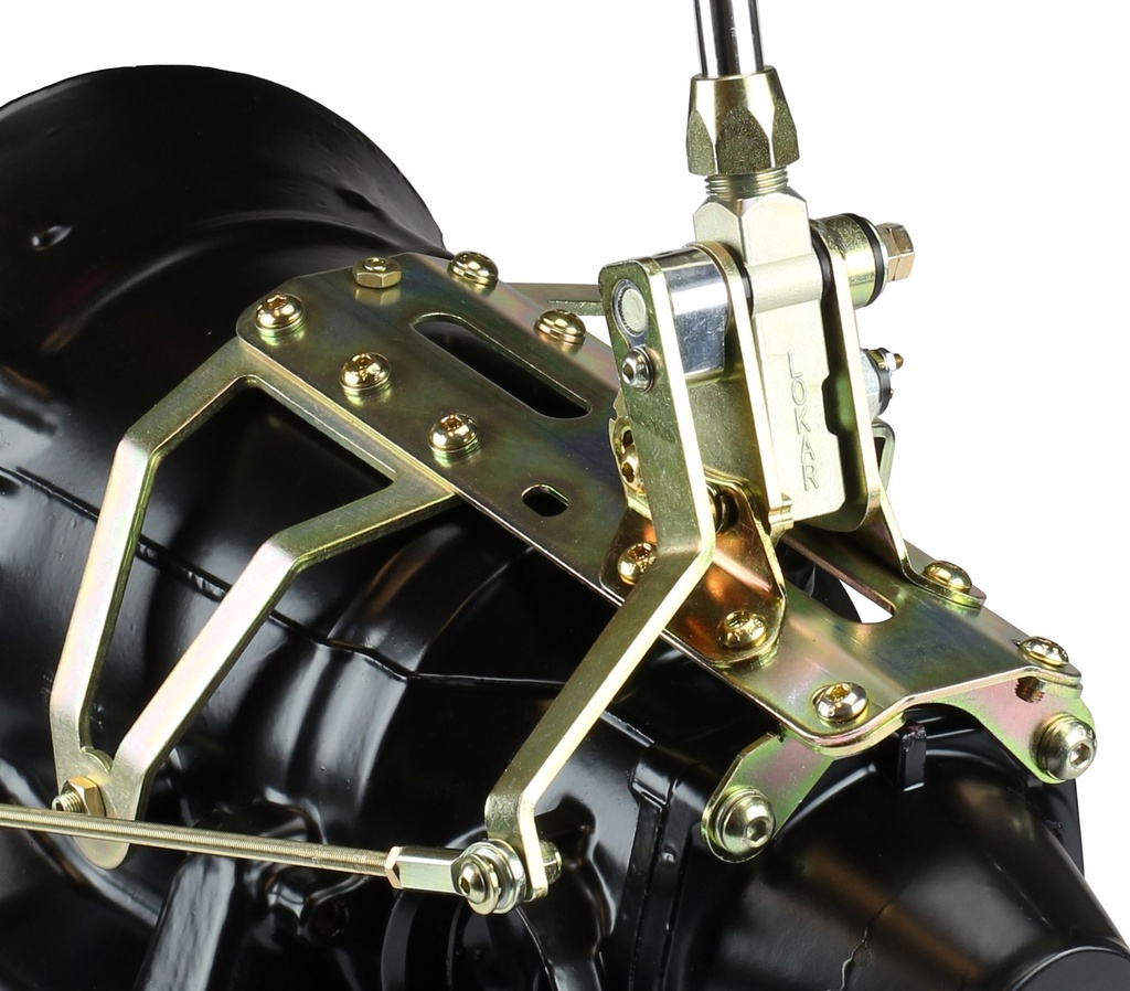 [13498-7-N] LOKAR SHIFTER FORD C6 23" NOSTALGIA DOUBLE BEND CHROME STICK, CASE MOUNT, BLACK KNOB