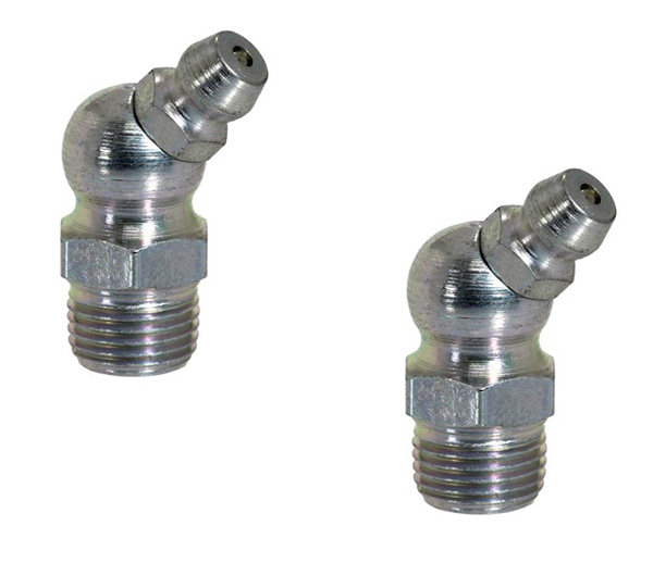 [01148-00] GREASE FITTINGS (2) FOR TUBULAR LINKS- ANGLED ZERK STYLE W/ BALL CHECK 1928-31