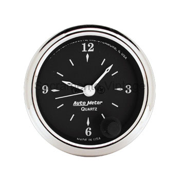 [AM1785] OLD TYME BLACK QUARTZ CLOCK 2 1/16 by AUTO METER