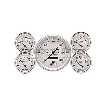 [AM1602] OLD TYME WHITE GAUGE SET 3 1/8 ELEC SPEEDO by AUTO METER