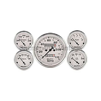[AM1601] OLD TYME WHITE GAUGE SET 3 1/8 MECH SPEEDO by AUTO METER