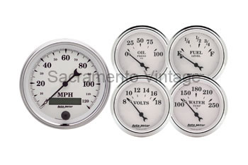 [AM1200] OLD TYME WHITE II GAUGE SET 3 3/8 ELEC SPEEDO by AUTO METER