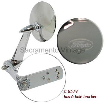 [08579] OUTSIDE MIRROR- with STAINLESS STEEL FoMoCo SCRIPT HEAD 1953-66  (6 HOLE)