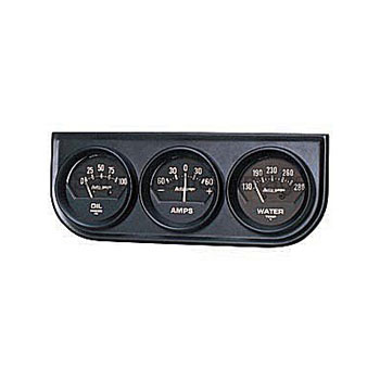 [AM2347] PANEL BLACK & 3 BLACK GAUGES (M) OIL/AMPS/WATER S/S 2 1/16 AUTO GAGE
