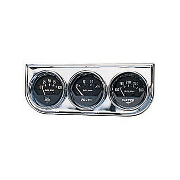 [AM2349] PANEL CHROME & 3 BLACK GAUGES (M) OIL/VOLT/WATER S/S 2 1/16 AUTO GAGE