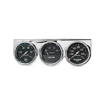[AM2399] PANEL CHROME & 3 BLACK GAUGES (M) OIL/VOLTS/WATER F/S 2 5/8 AUTO GAGE