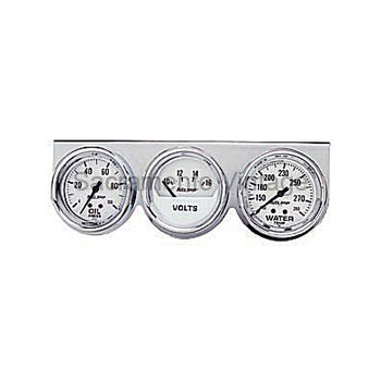 [AM2329] PANEL CHROME & 3 WHITE GAUGES (M) OIL/VOLTS/WATER F/S 2 5/8 AUTO GAGE