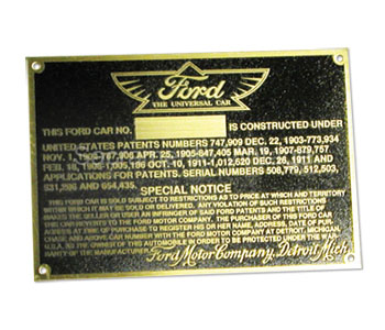 [04068] PATENT DATA PLATE 1912 LATE