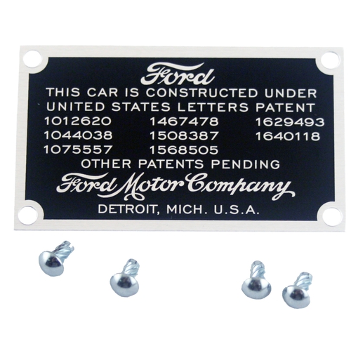 [00662] PATENT DATA PLATE- on firewall 1928-31 -ALUMINUM-
