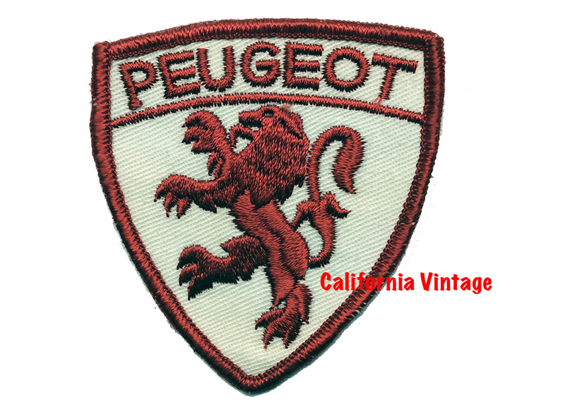 [PATCH-PEUGEOT] PEUGEOT EMBROIDERED PATCH 2-1/2 X 3 WHITE TRIANGLE WITH RED LION