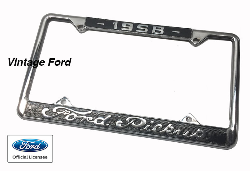 [LP1958PU] PICKUP LICENSE PLATE FRAME 1958 FORD SCRIPT - BLACK