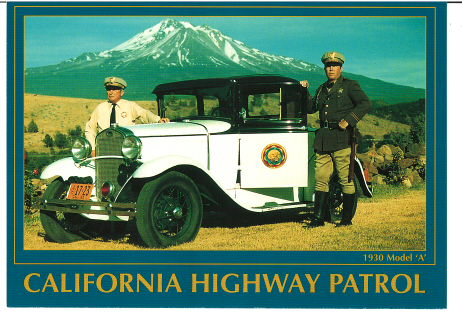 [09640-12] POSTCARD- CALIFORNIA HIGHWAY PATROL - 1930 MODEL A FORD- 6" x 4"