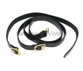 [03105-2] SPARE TIRE STRAPS- SET OF 3 BLACK LEATHER STRAPS WITH BRASS BUCKLES