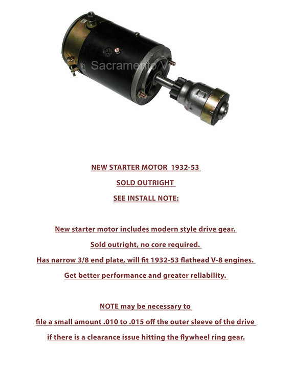 [06030-3] STARTER MOTOR- 6 VOLT 1932-53 NEW SOLD OUTRIGHT - SEE NOTE!