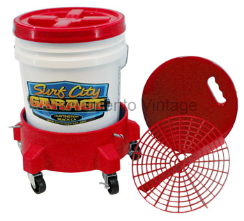 [SCG-398] SURF CITY- WASHING SYSTEM- RED BUCKET, 5-WHEEL DOLLY, GRIT GUARD SCREEN, SECURE TWIST-ON LID AND PAD