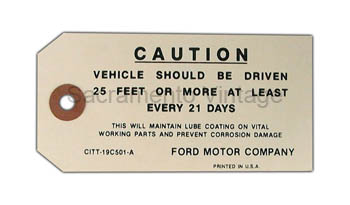 [09360-36] TAG -CAUTION VEHICLE SHOULD BE DRIVEN 25 FEET OR MORE  1961-69
