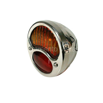 [00725-4] TAIL LAMP- RIGHT / ALL STAINLESS WITH RED/AMBER LENS / 12 VOLT INCANDESCENT/ 1928-31