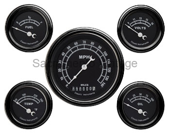 [13028-B] TRADITIONAL GAUGE SET (5) BLACK & BLACK WITH GM SENDERS