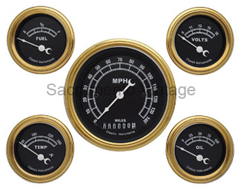 [13028-G] TRADITIONAL GAUGE SET (5) GOLD & BLACK WITH GM SENDERS