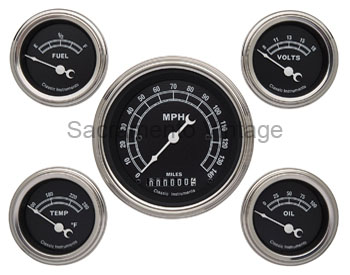 [13028-F] TRADITIONAL GAUGE SET (5) STAINLESS BLACK WITH FORD SENDERS