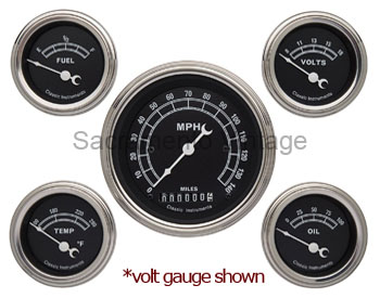 [13028-A] TRADITIONAL GAUGE SET (5) W/AMP CHROME/BLACK GM SENDERS
