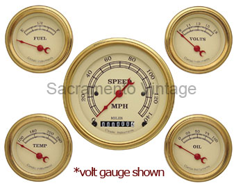 [13027-AB] VINTAGE GAUGE SET (5) WITH AMP GOLD/TAN WITH GM SENDERS