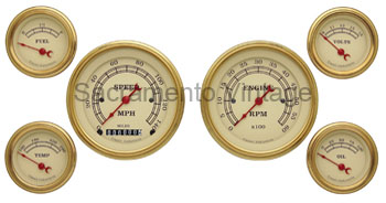 [13027-B-6] VINTAGE GAUGE SET (6) GOLD/TAN GM SENDERS