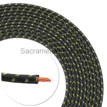 [17616] VINTAGE WIRE 14 GA BLACK W/2 GREEN 16 FT ROLL