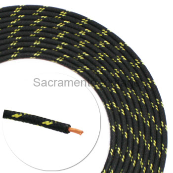 [17614] VINTAGE WIRE 14 GA BLACK W/2 YEL 16 FT ROLL