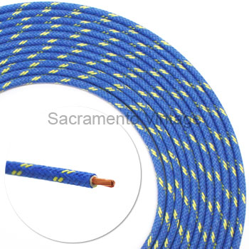 [17621] VINTAGE WIRE 14 GA BLUE W/2 YEL 16 FT ROLL