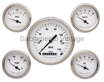 [13052] WHITE HOT GAUGE SET (5) STAINLESS/ WHITE WITH GM SENDERS