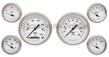 [13052-6] WHITE HOT GAUGE SET (6) STAINLESS/WHITE WITH GM SENDERS