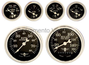 [13069-6] WINGS GAUGE SET- (6) BLACK mechanical water(72in)/speedo/oil