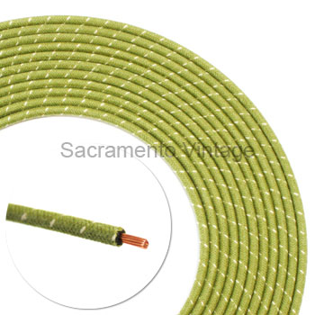 [17625-8] COTTON COVERED WIRE 14 GA GREEN W 1 WHITE TRACER  8'