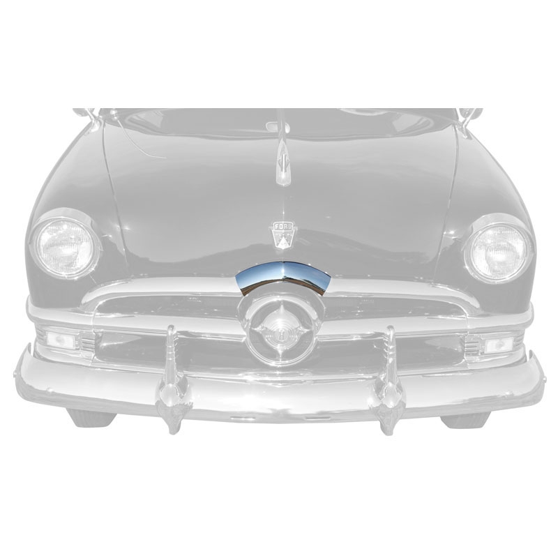 [497686-5] UPPER CENTER GRILLE EYEBROW- CHROME  1950 PASSENGER