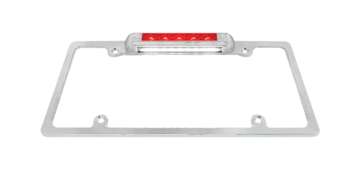 [13138-R] LICENSE PLATE FRAME W/ RED LAMP- CHROME  12V