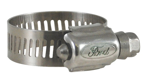 [08291-FS] Stainless worm screw type hose clamp- FORD Script   5/8" to 1-1/4"
